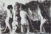 Camille Pissarro Line of bathers oil painting artist